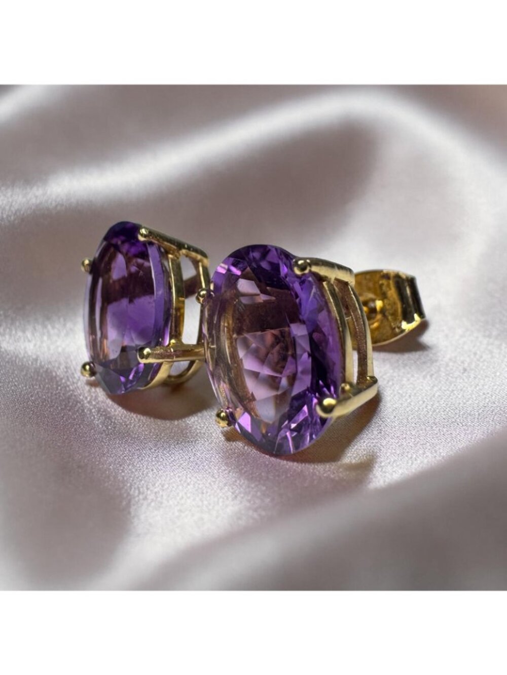 Vintage- 14K Gold Natural Amethyst Earrings Large 5CT February Birthstone Estate - Picture 15 of 16